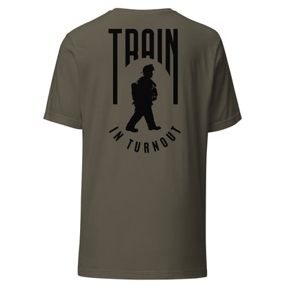 Train in Turnout Graphic Firefighter shirt, Army Green.  