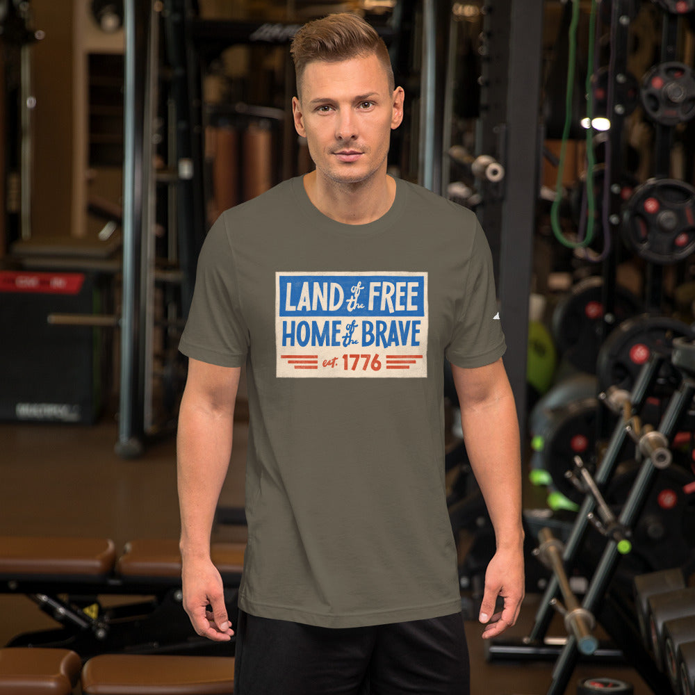 Land of the Free Home of the Brave t-shirt, army green unisex patriotic shirt.