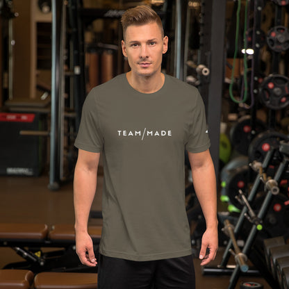 Team Made army green t-shirt for men.