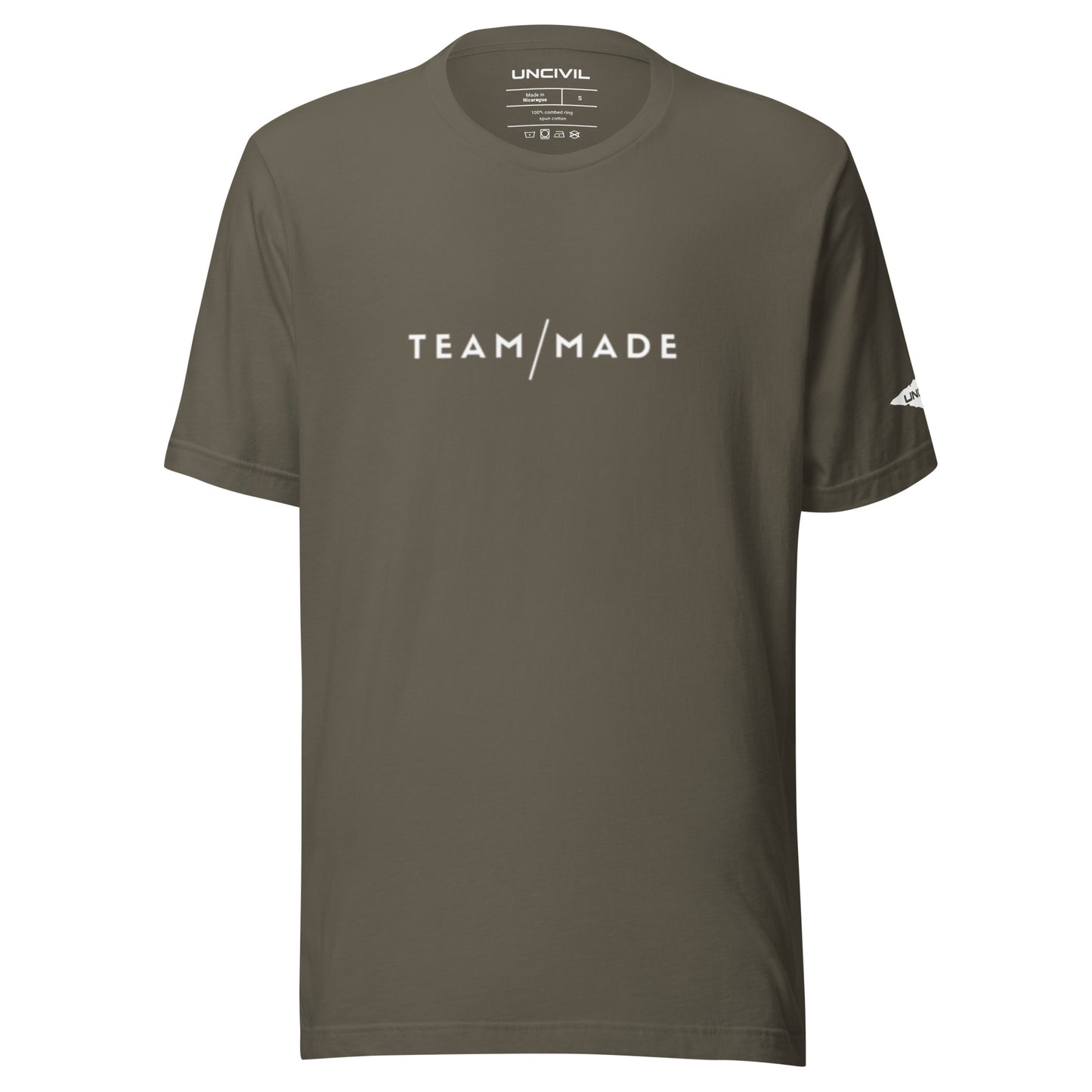 Team Made army green t-shirt for men.