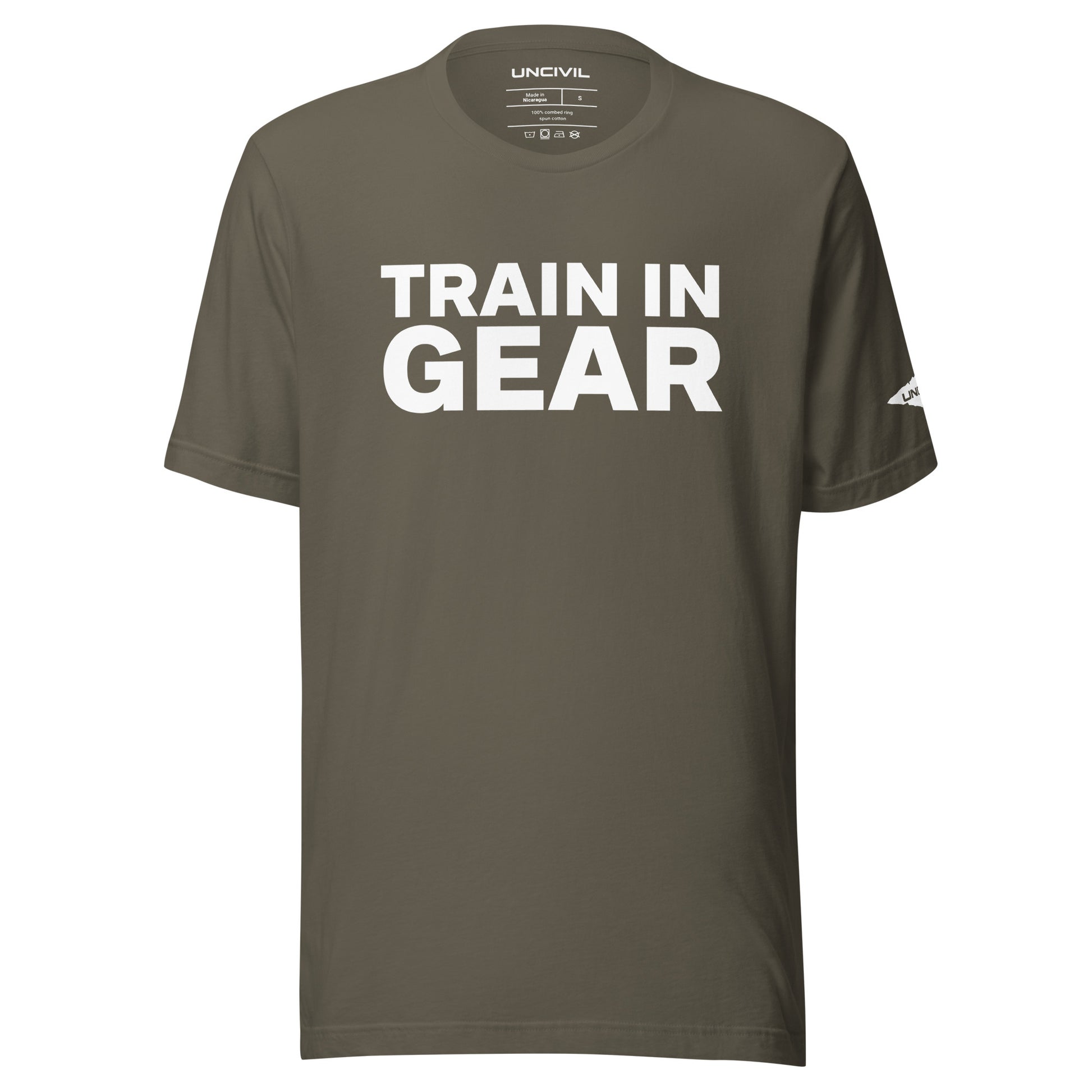 Train in Gear Firefighter shirt. Army Green Unisex t-shirt.
