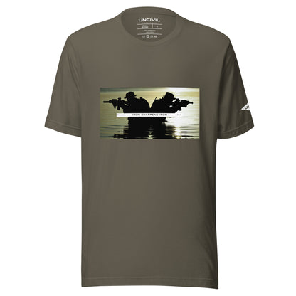 Iron Sharpens Iron Graphic tee, Proverbs 27:17 Unisex military graphic shirt - Army Green T-shirt
