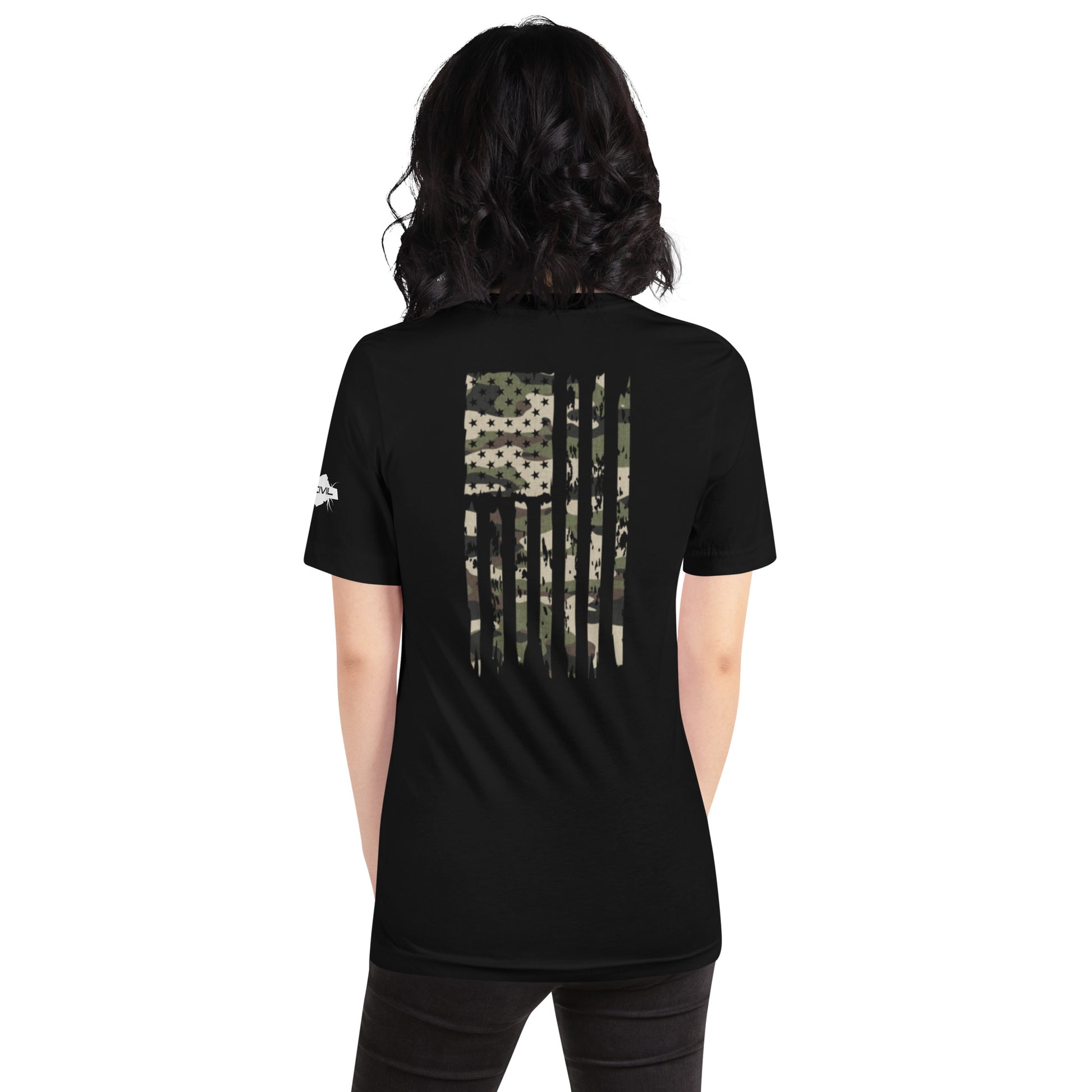 Unisex Black Camo distressed American Flag t-shirt