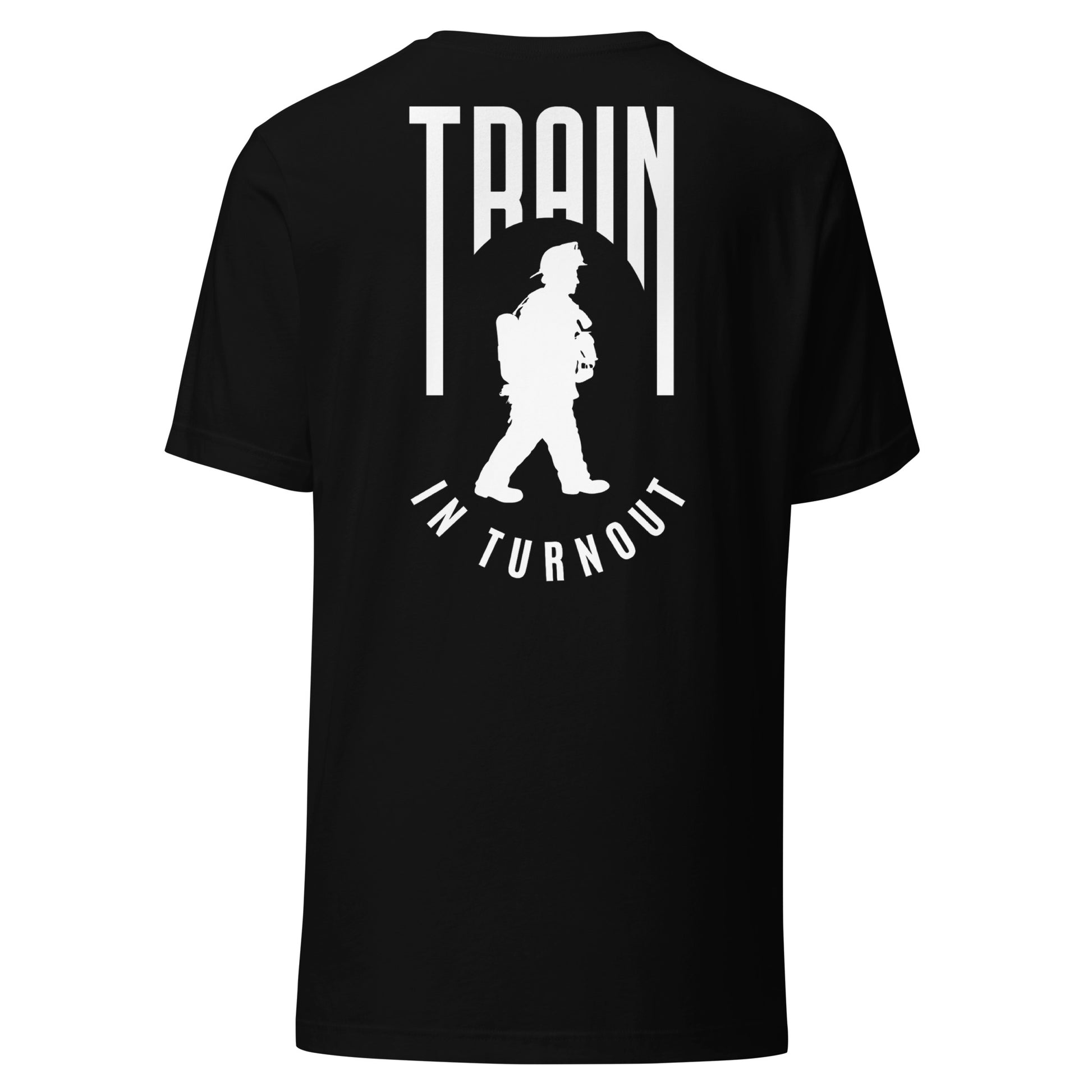 Train in Turnout Graphic Firefighter shirt, black and white.  