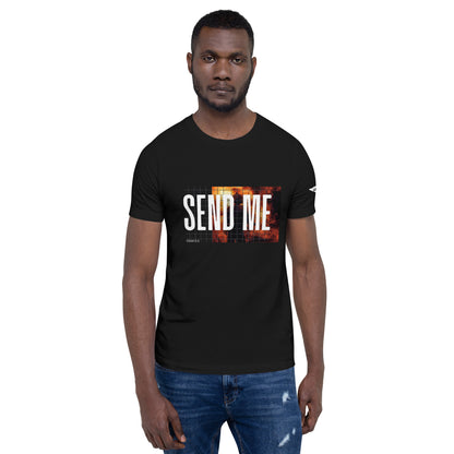 Send Me Isaiah 6:8 shirt, black graphic tee featuring a firefighter. Men 's shirt.