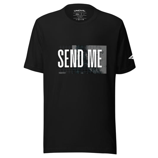 Send Me Isaiah 6:8 shirt, black graphic tee featuring a soldier. Men 's shirt.