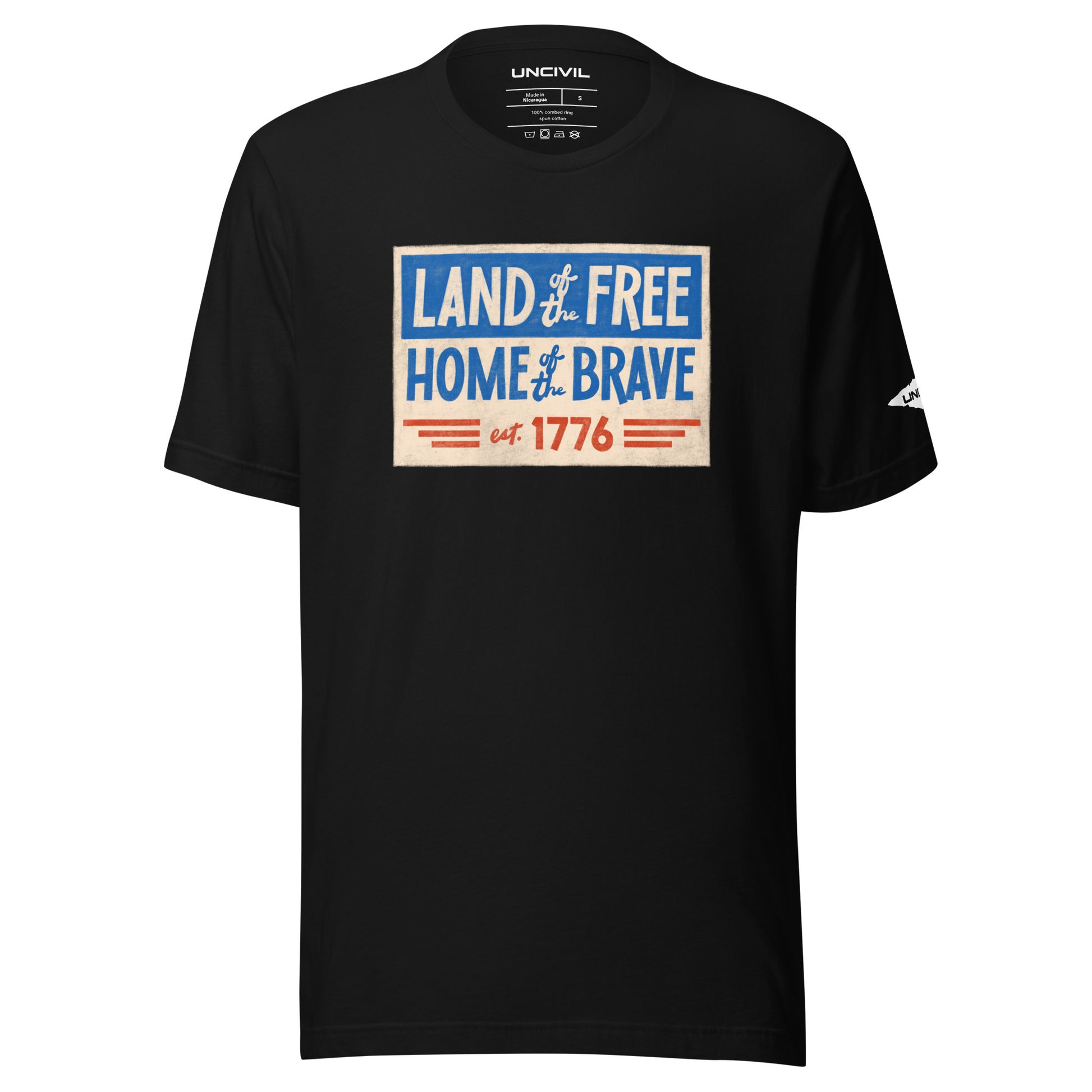 Land of the Free Home of the Brave t-shirt, black unisex patriotic shirt.