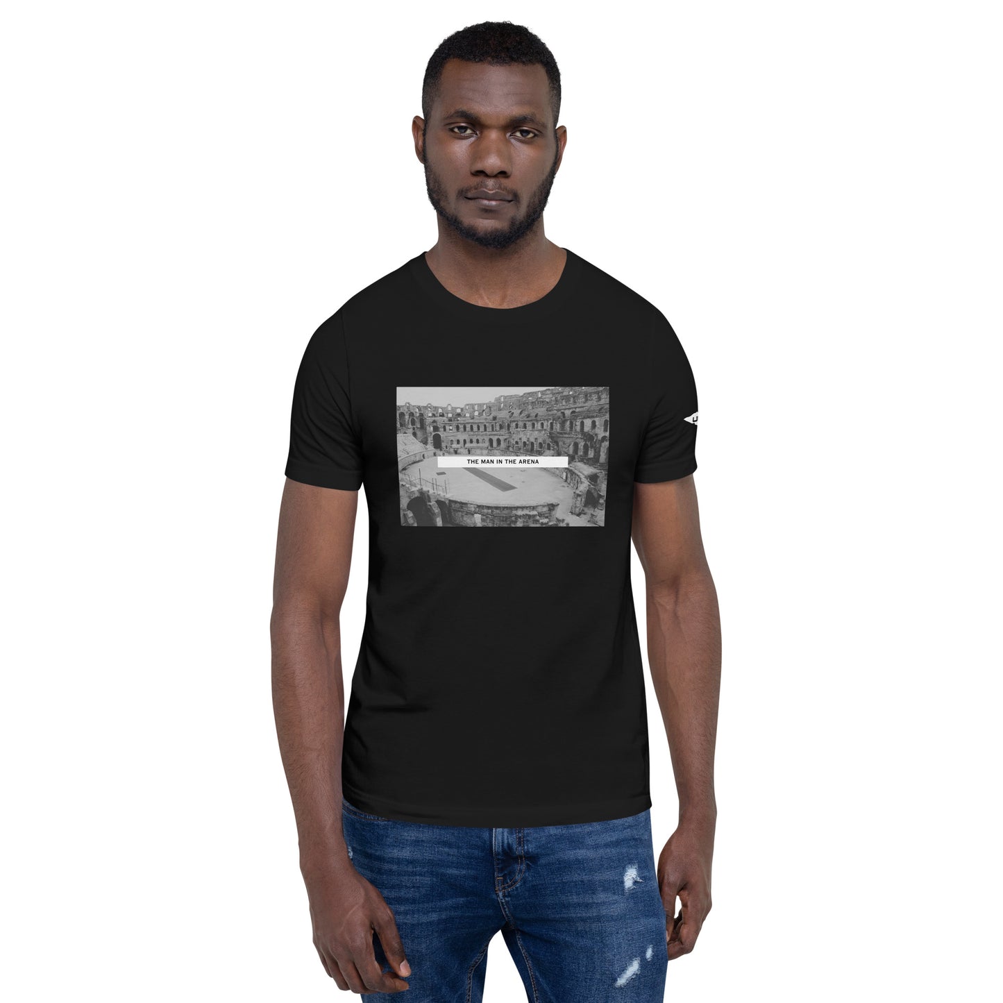 Man in the Arena t-shirt. Inspired by Theodore Roosevelt's Citizenship in a Republic speech, black graphic shirt.