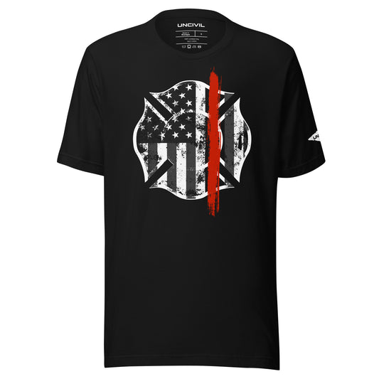 Back the Red t-shirt. Firefighter Thin Red Line shirt in black.