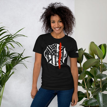 Back the Red Women's t-shirt. Firefighter Thin Red Line shirt in black.
