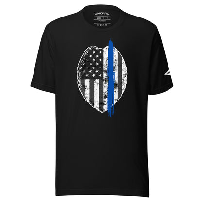 Back the Blue Unisex shirt. Law Enforcement Thin Blue Line t-shirt in black.