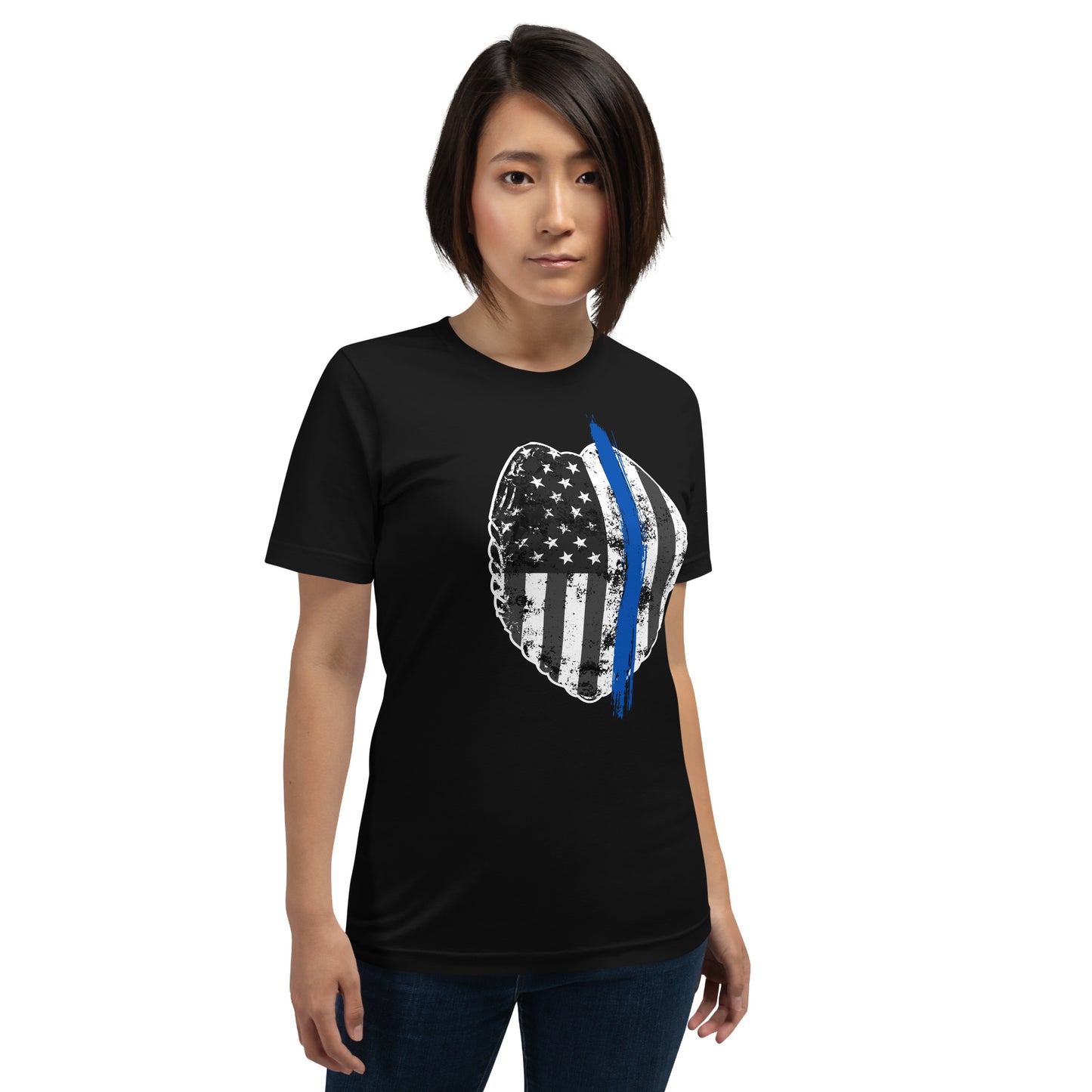 Back the Blue women's shirt. Law Enforcement Thin Blue Line t-shirt in black.