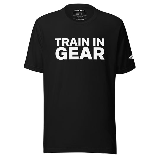 Train in Gear Firefighter shirt. Black Unisex t-shirt.