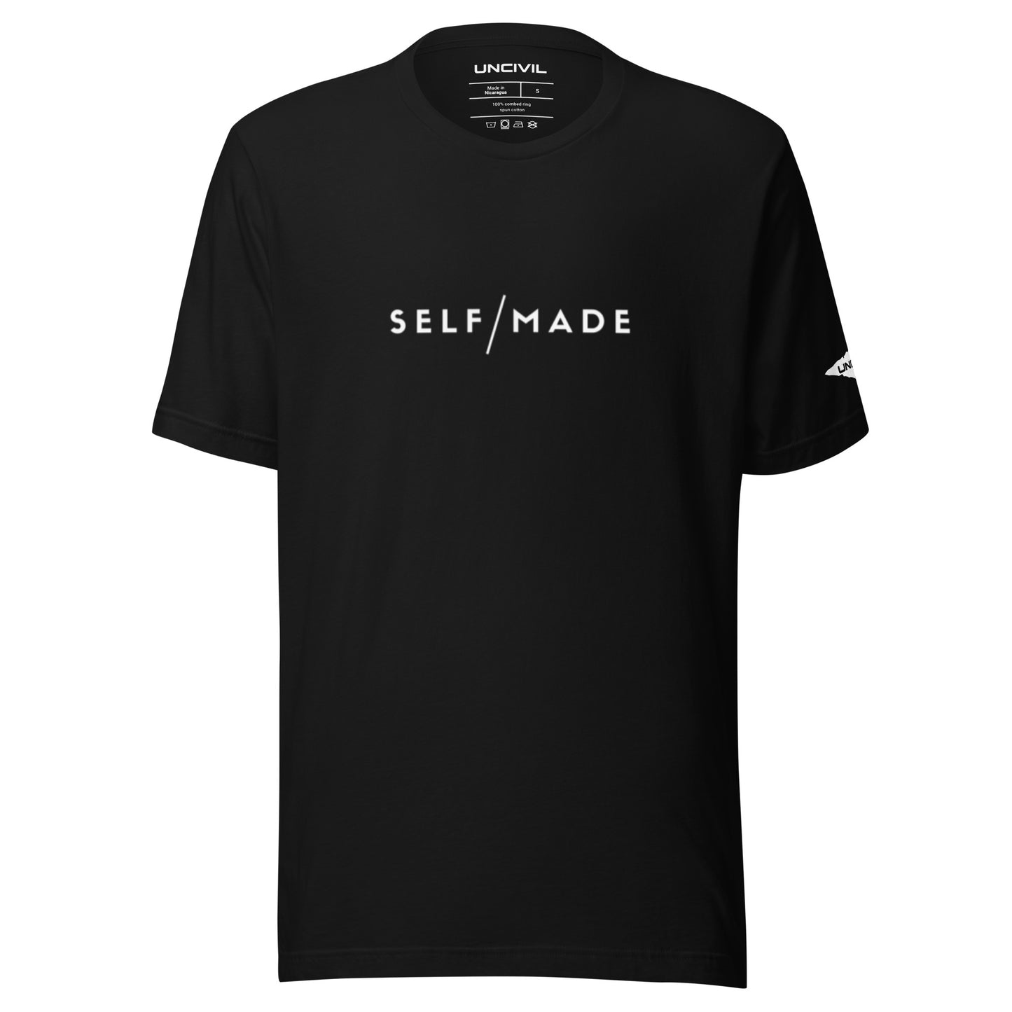 Our Self/Made UNCIVIL lifestyle shirt embodies empowerment and resilience. Black unisex shirt.