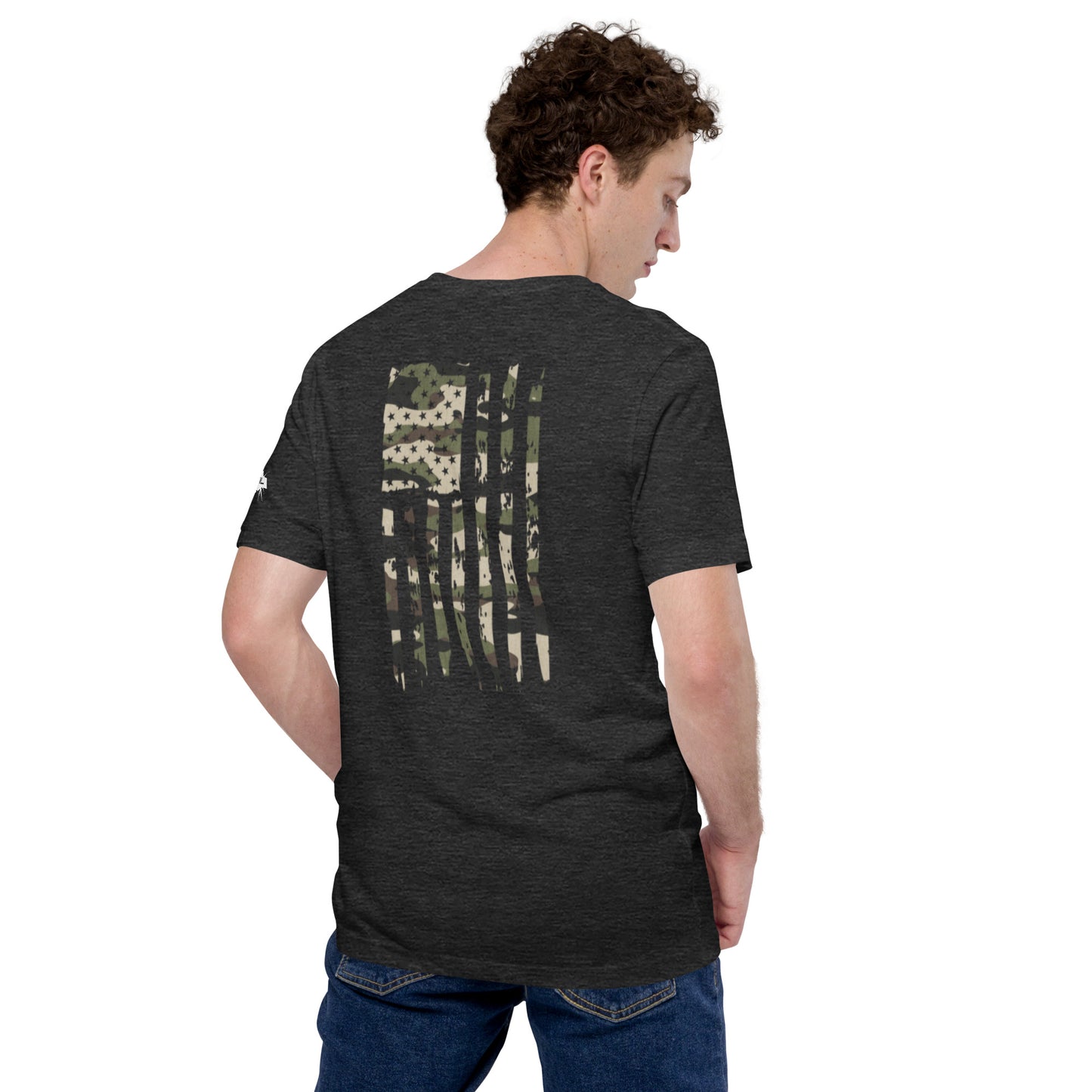 Unisex Heather Grey Camo distressed American Flag t-shirt