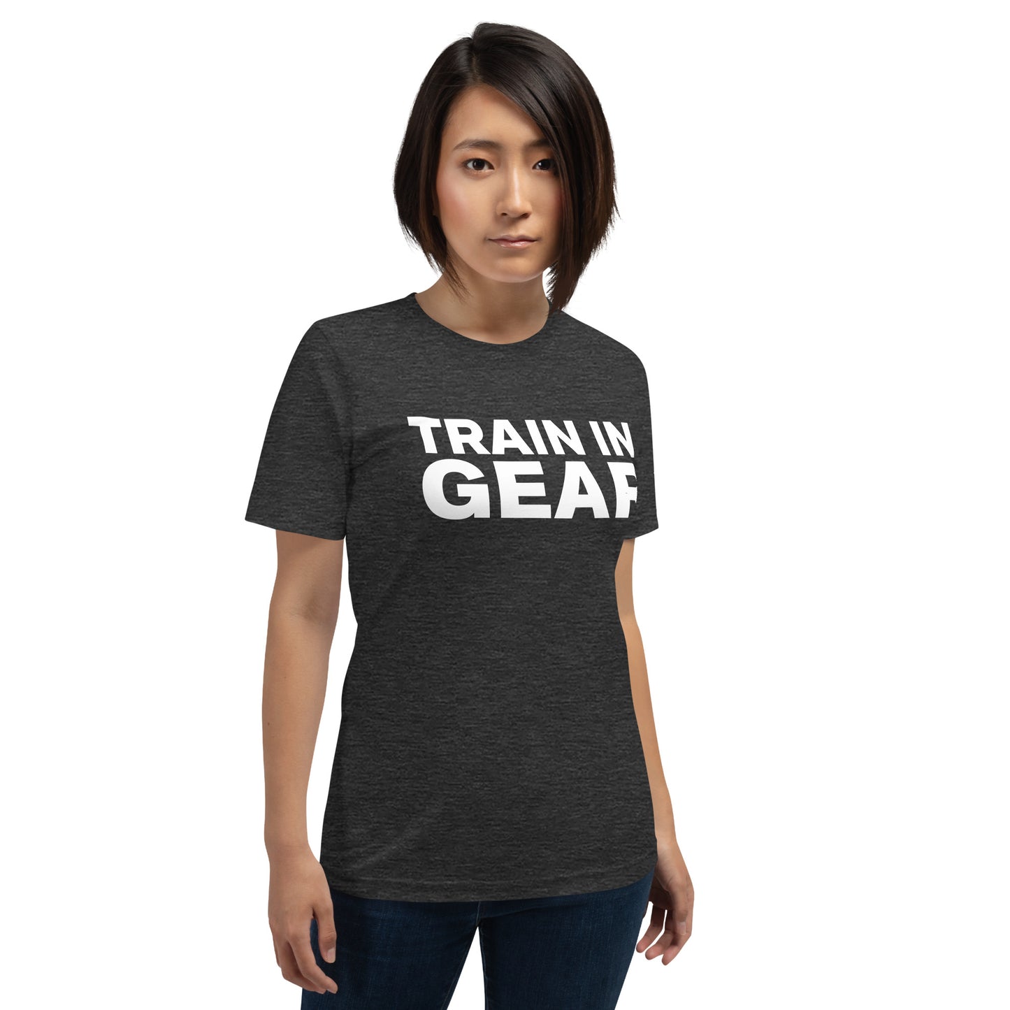 Train in Gear Firefighter shirt. Heather grey Women's  t-shirt.