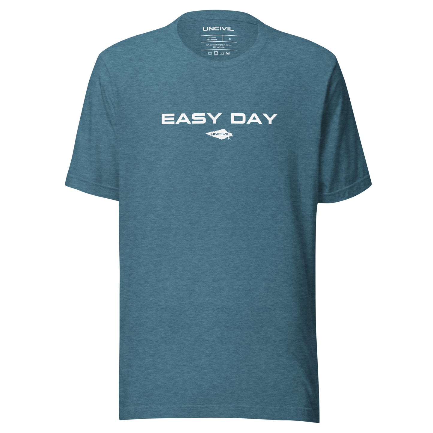 Easy Day UNCIVIL Tee, inspired by the Navy Seals phrase "Easy Day". Heather Deep Teal men's shirt.