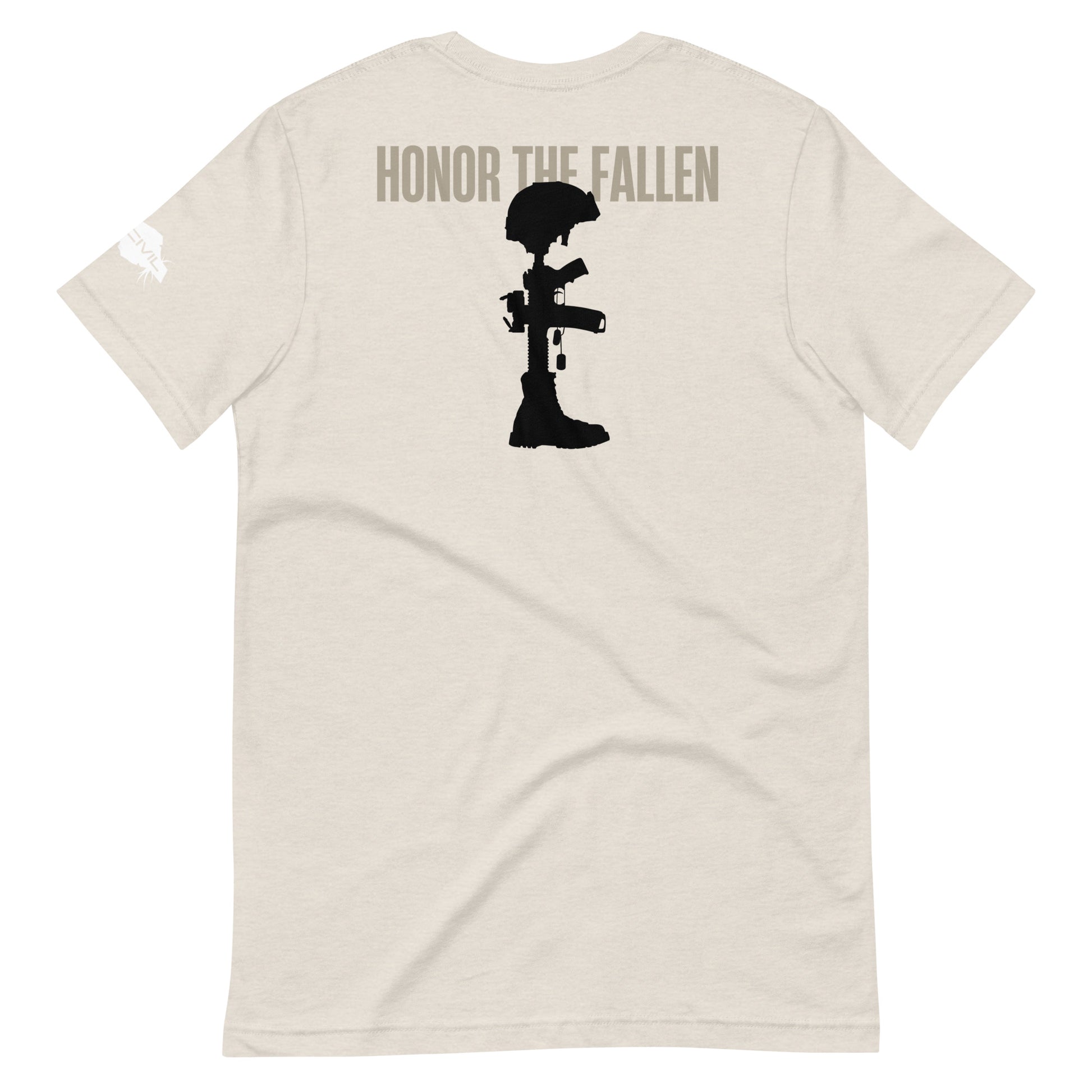 Honor the Fallen T-shirt, a powerful tribute to those who sacrificed for our freedom. Designed for Memorial Day, Heather Dust Unisex.