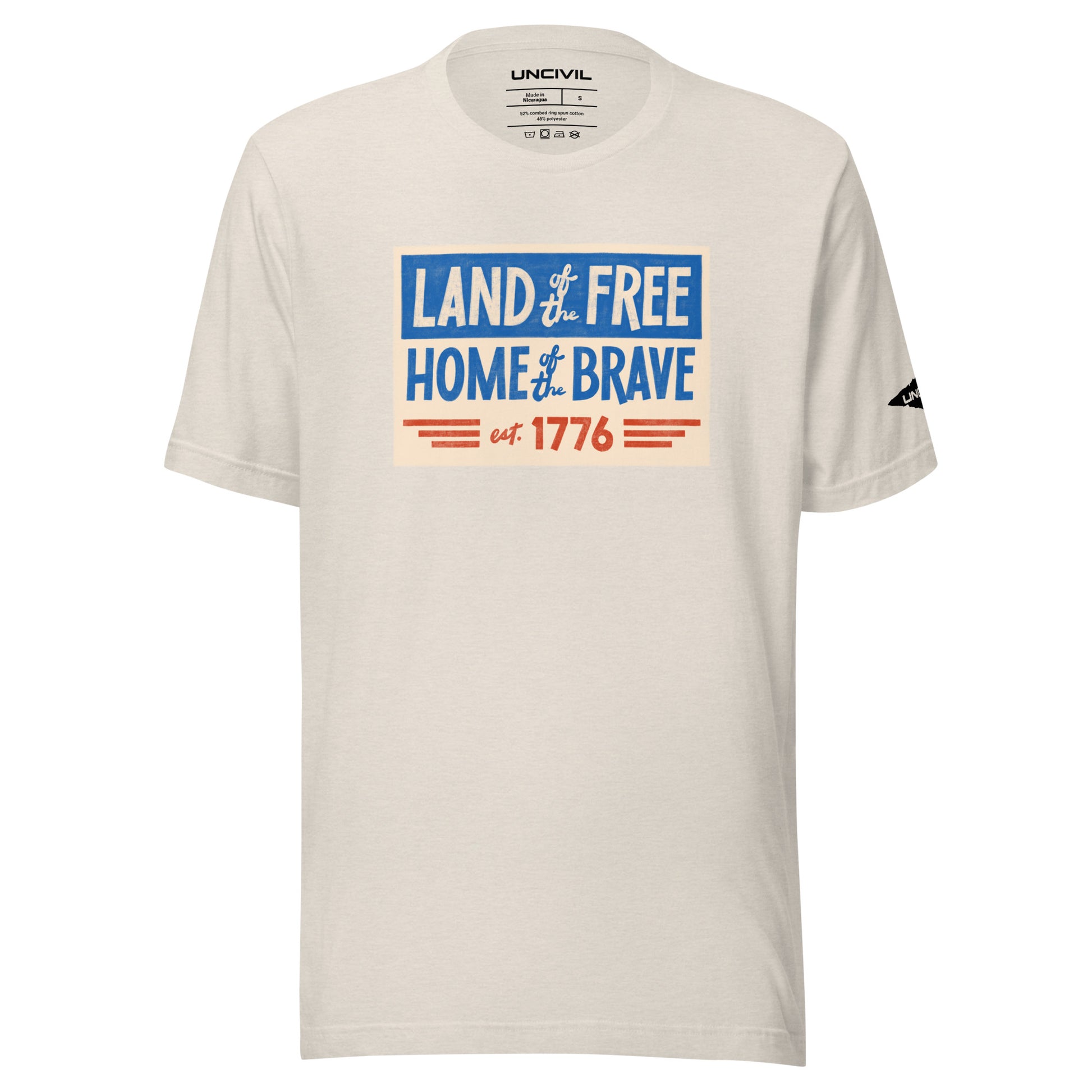 Land of the Free Home of the Brave t-shirt, heather dust unisex patriotic shirt.
