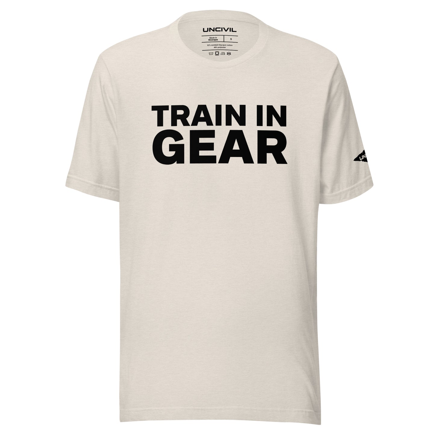 Train in Gear Firefighter shirt. Heather Dust Cream Unisex t-shirt.
