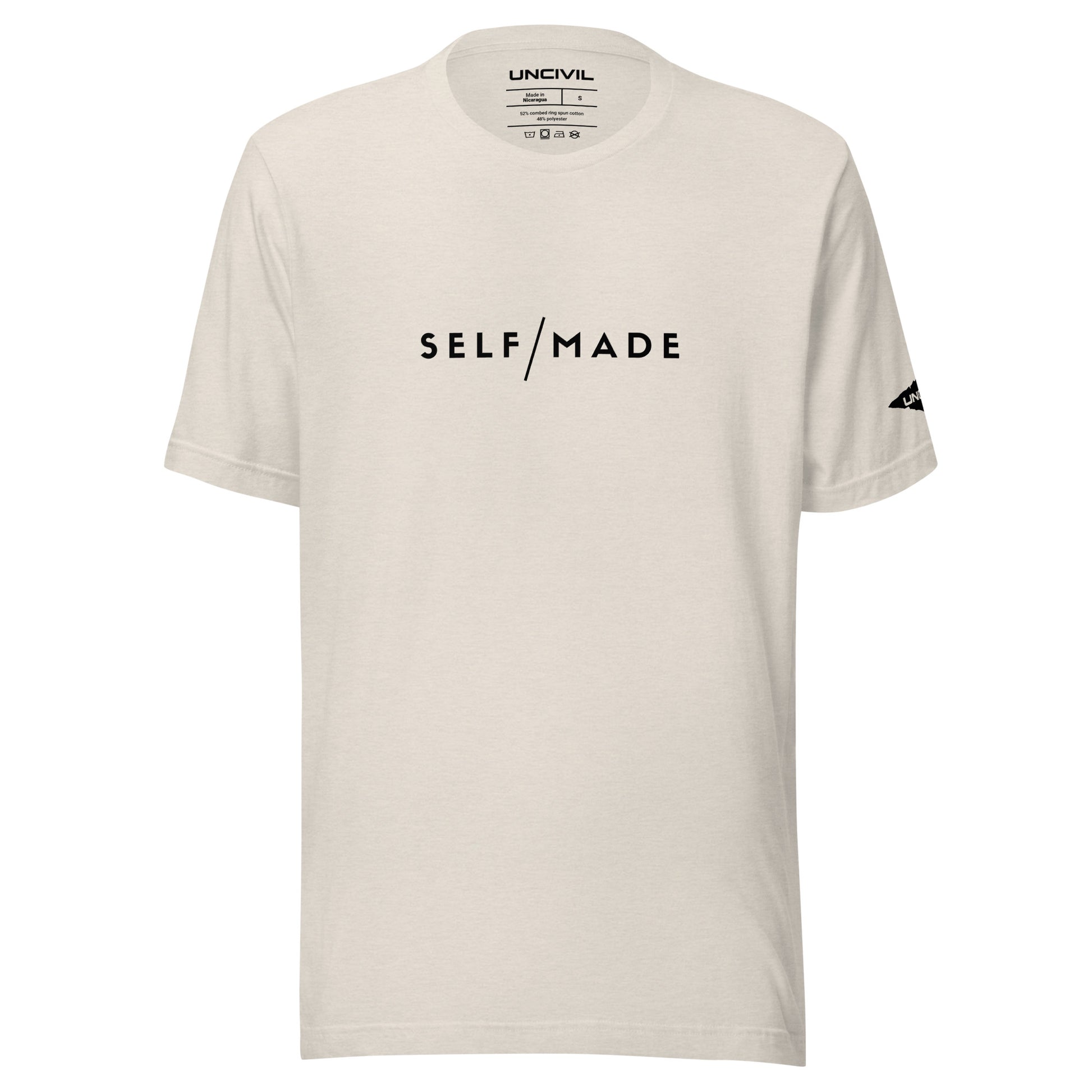 Our Self/Made UNCIVIL lifestyle shirt embodies empowerment and resilience. Heather Dust unisex shirt.