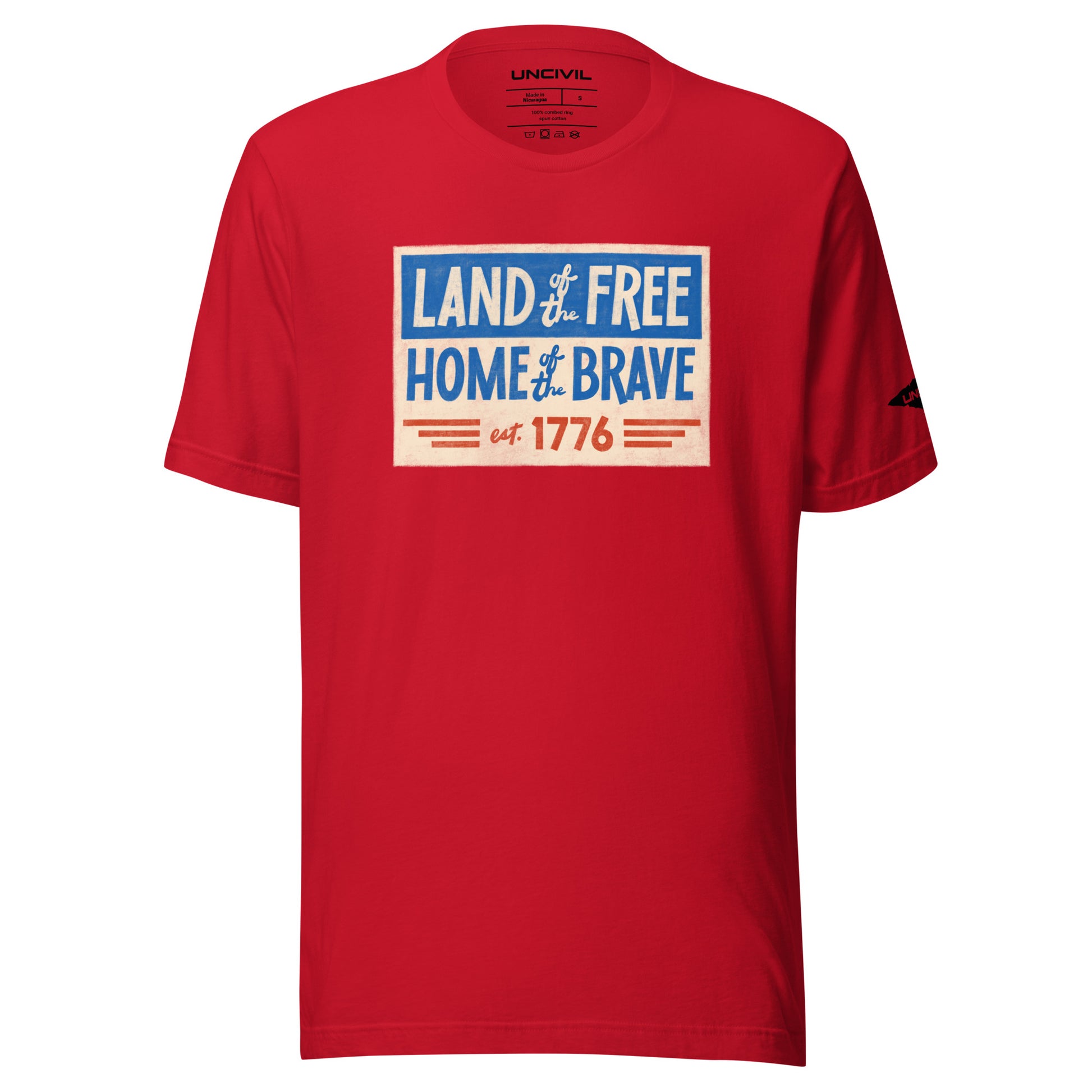 Land of the Free Home of the Brave t-shirt, red unisex patriotic shirt.