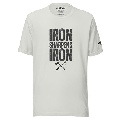 Iron Sharpens Iron Proverbs 27:17 Unisex T-shirt with a set of irons - Silver shirt
