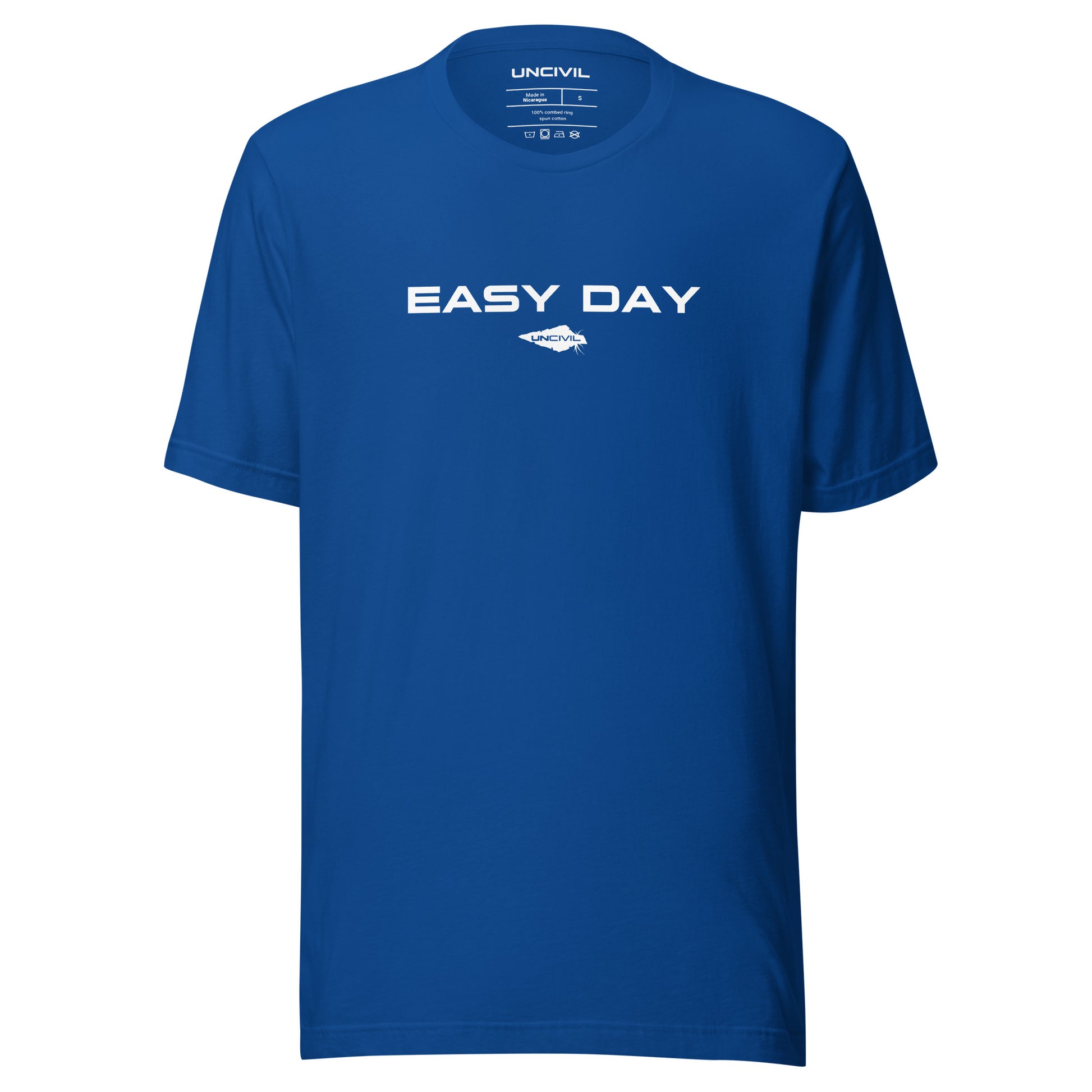 Easy Day UNCIVIL Tee, inspired by the Navy Seals phrase "Easy Day". Royal Blue men's shirt.