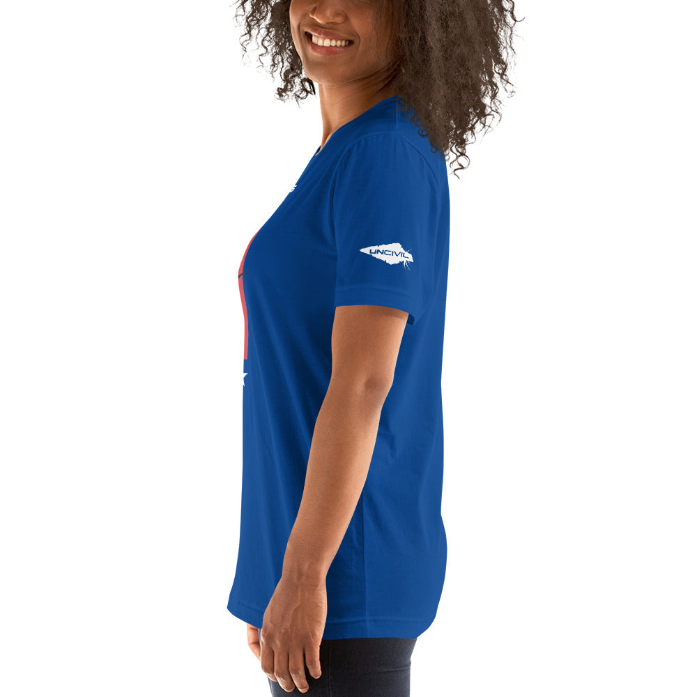 Disrupt the ordinary with our UNCIVIL States of America T-shirt. Royal Blue Unisex Shirt featuring the Statue of Liberty. A perfect patriotic tee for people who love America.