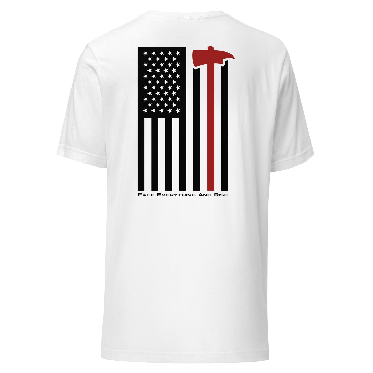 Face Everything & Rise UNCIVIL Firefighter Unisex t-shirt with American Flag and Fireman's Axe - White