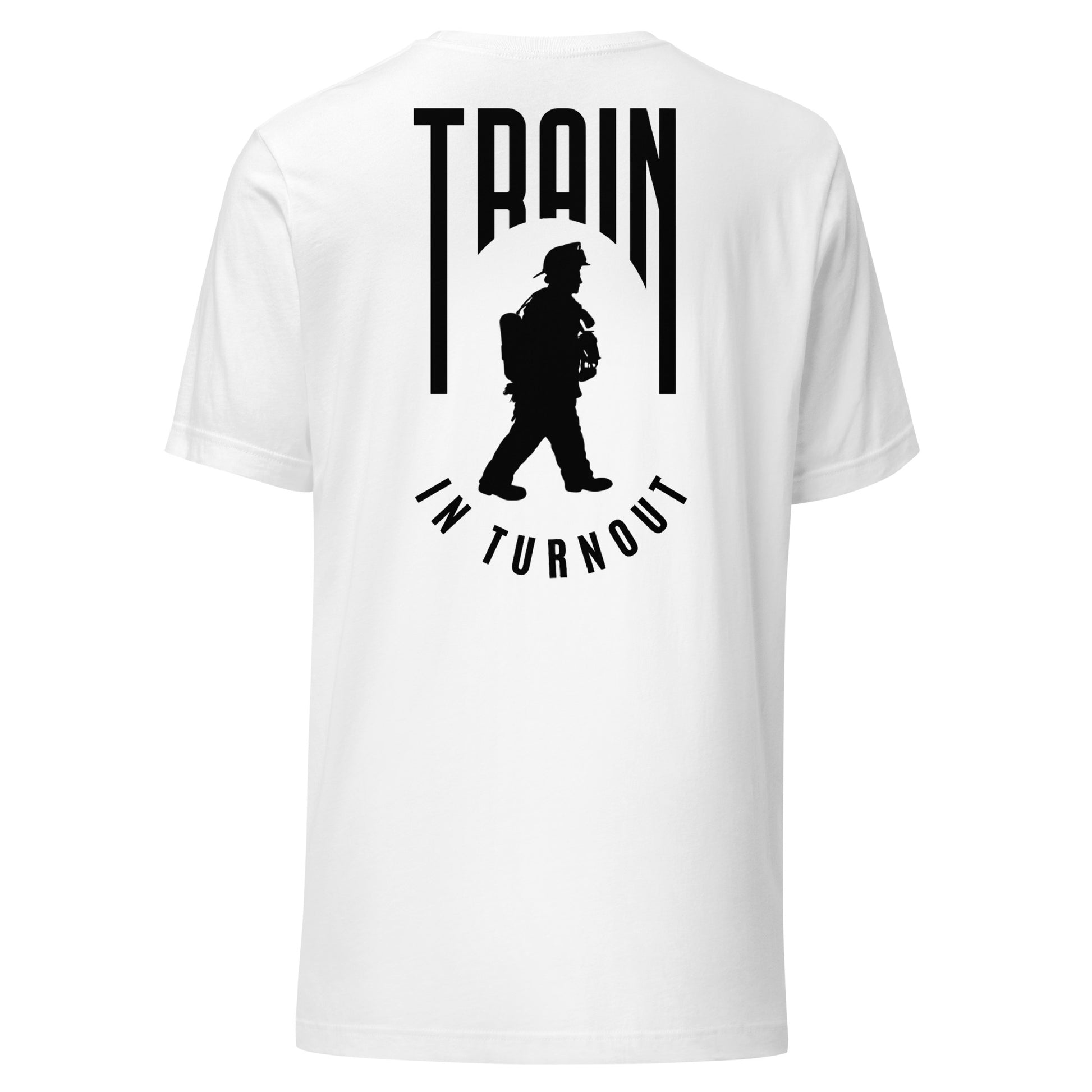 Train in Turnout Graphic Firefighter shirt, White and Black.  