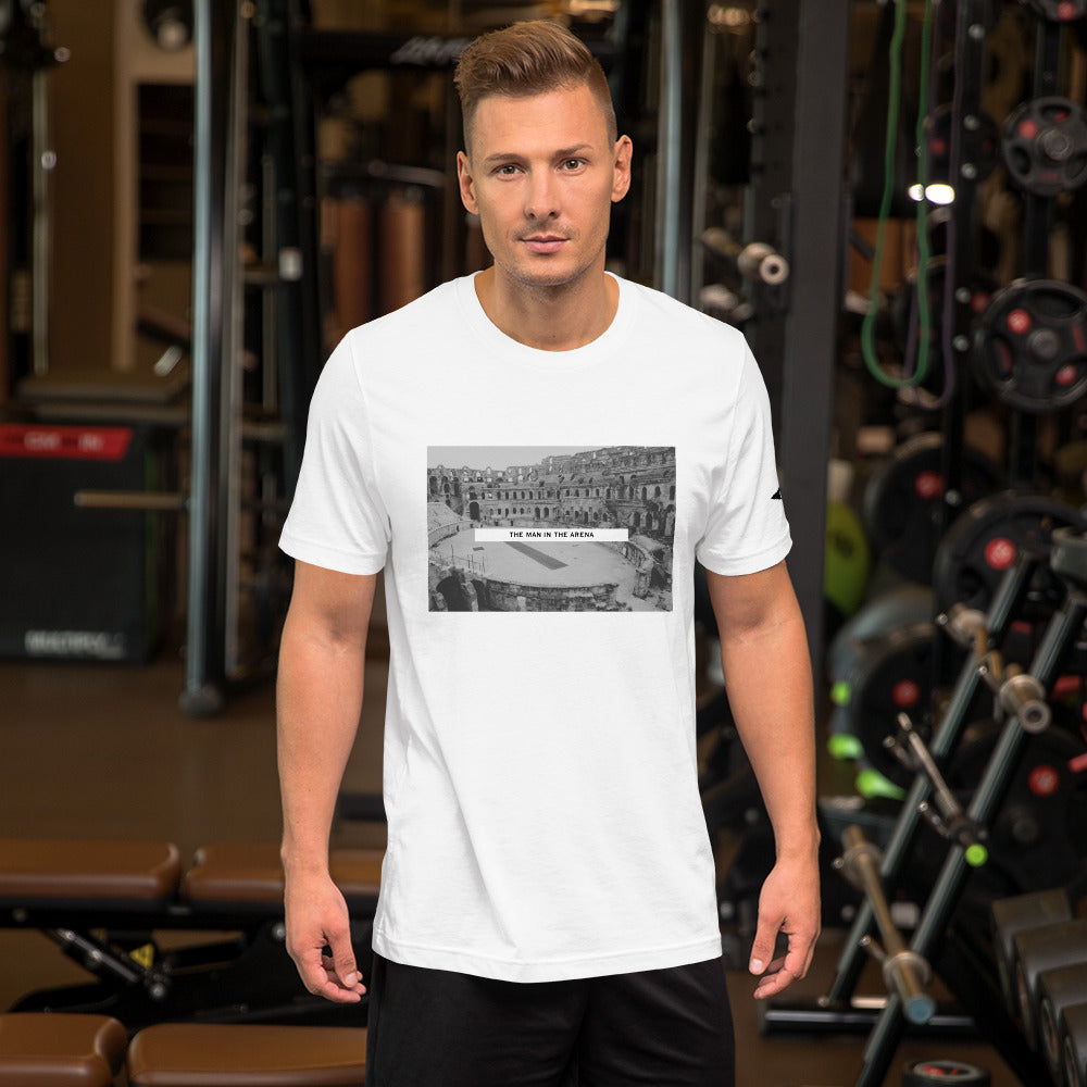 Man in the Arena t-shirt. Inspired by Theodore Roosevelt's Citizenship in a Republic speech, white graphic shirt.