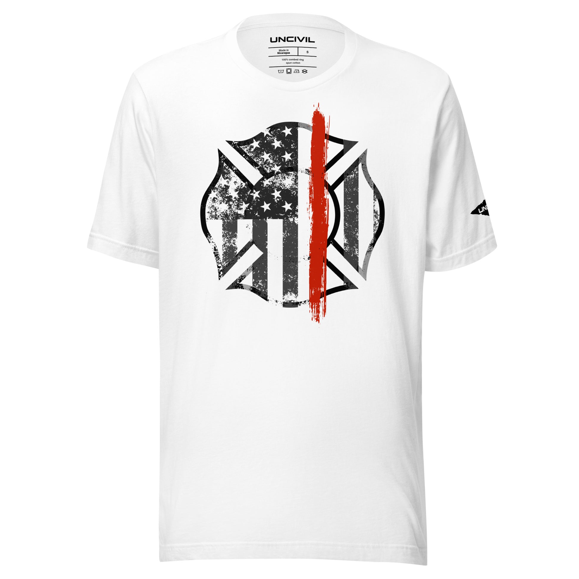 Back the Red t-shirt. Firefighter Thin Red Line shirt in White.