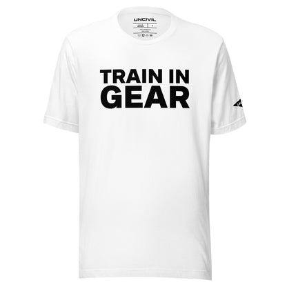 Train in Gear Firefighter shirt. White Unisex t-shirt.