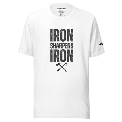 Iron Sharpens Iron Proverbs 27:17 Unisex T-shirt with a set of irons - White T-shirt