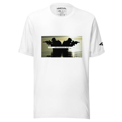 Iron Sharpens Iron Graphic tee, Proverbs 27:17 Unisex military graphic shirt - White T-shirt