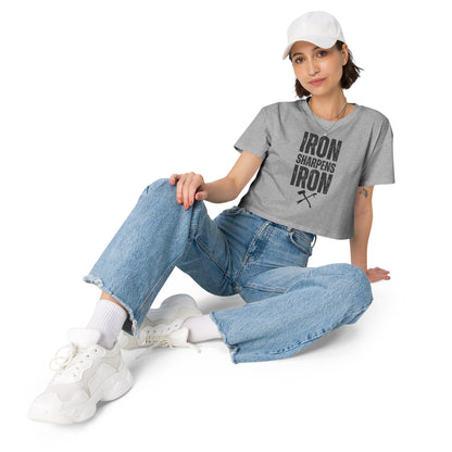 Iron Sharpens Iron Proverbs 27:17 Women's Crop top with a set of irons - Heather Grey