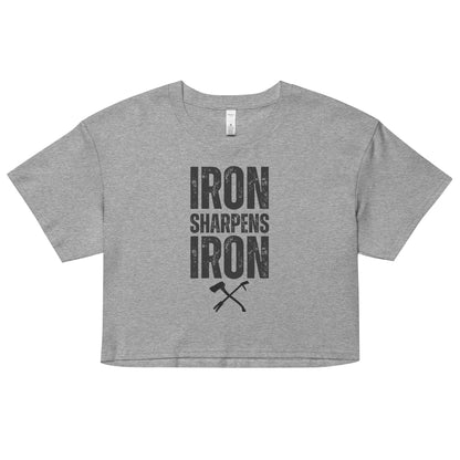 Iron Sharpens Iron Proverbs 27:17 Women's Crop top with a set of irons - Heather Grey