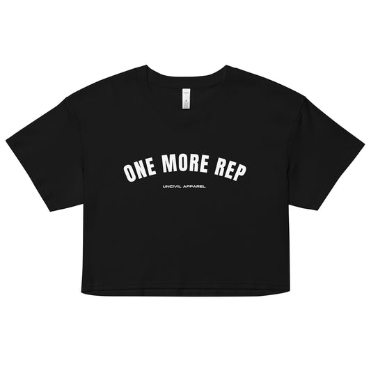 One More Rep Women's Crop Top Shirt in black.