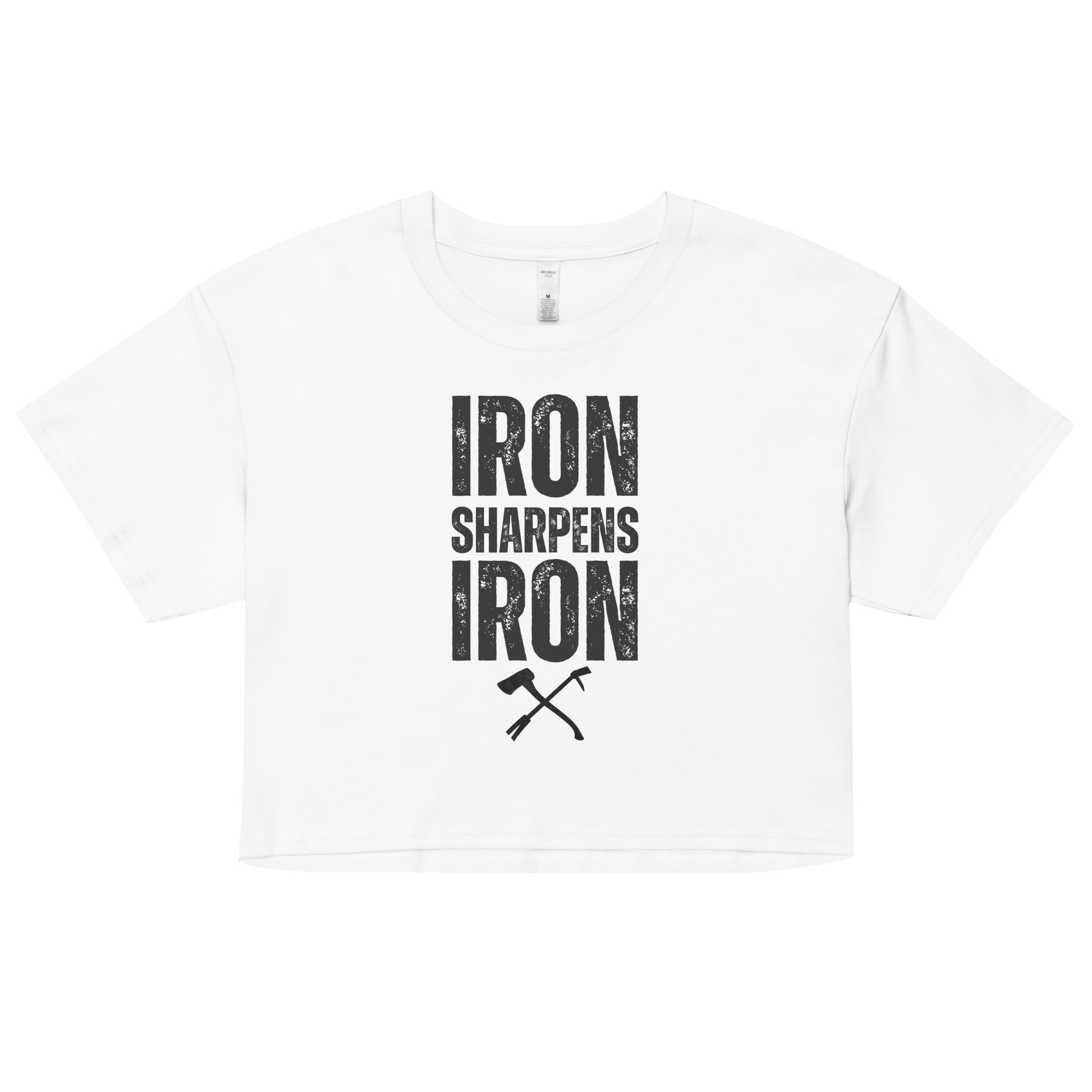 Iron Sharpens Iron Proverbs 27:17 Women's Crop top with a set of irons - White
