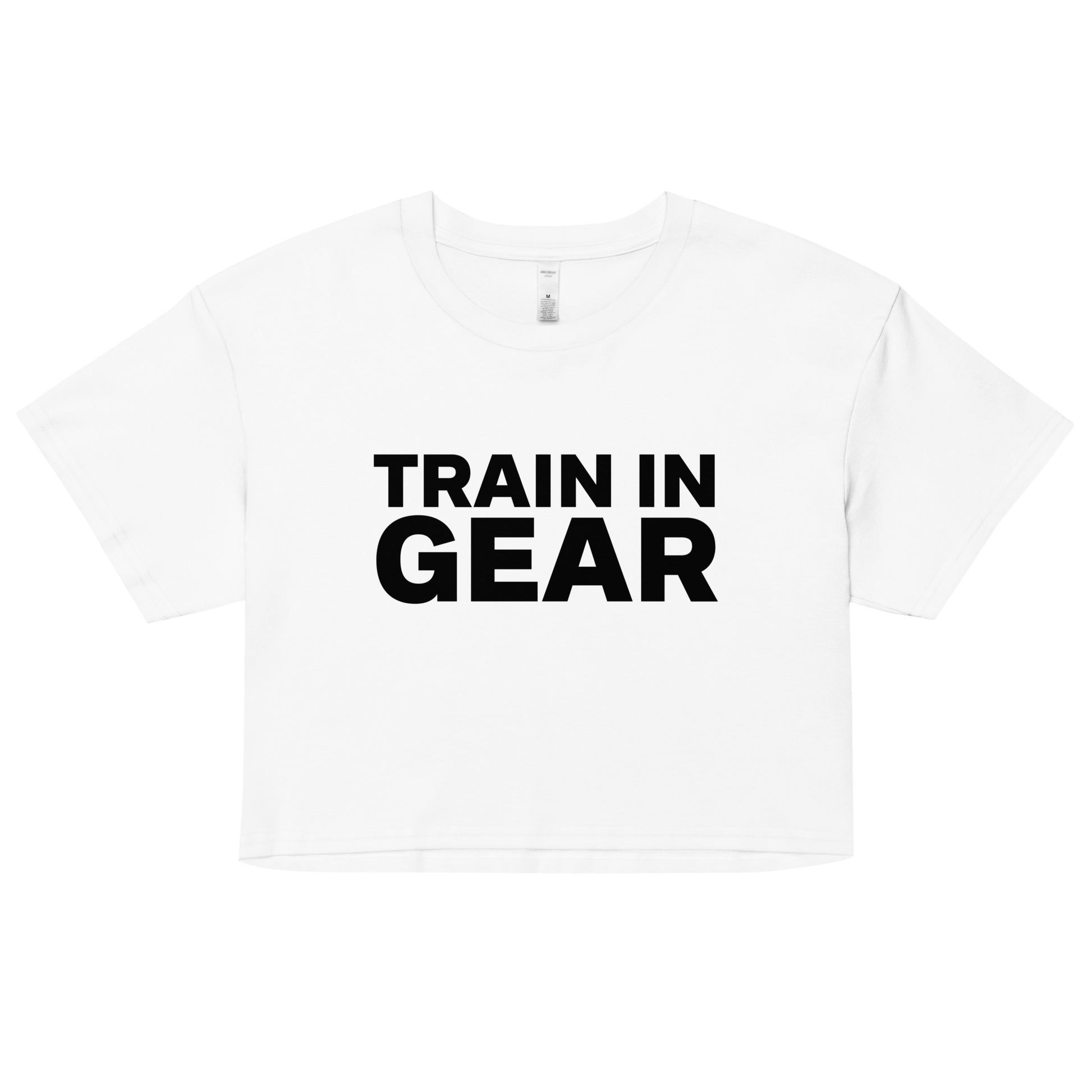 Train in Gear Women's firefighter and military crop top. White and black.