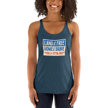 Land of the Free Home of the Brave UNCIVIL women's racerback Tank top, vintage blue.