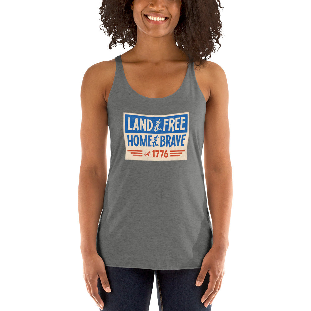 Land of the Free Home of the Brave UNCIVIL women's racerback Tank top, heather grey.