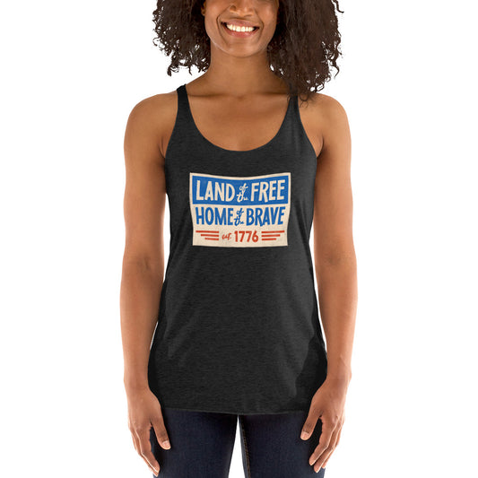 Land of the Free Home of the Brave UNCIVIL women's racerback Tank top, vintage black.