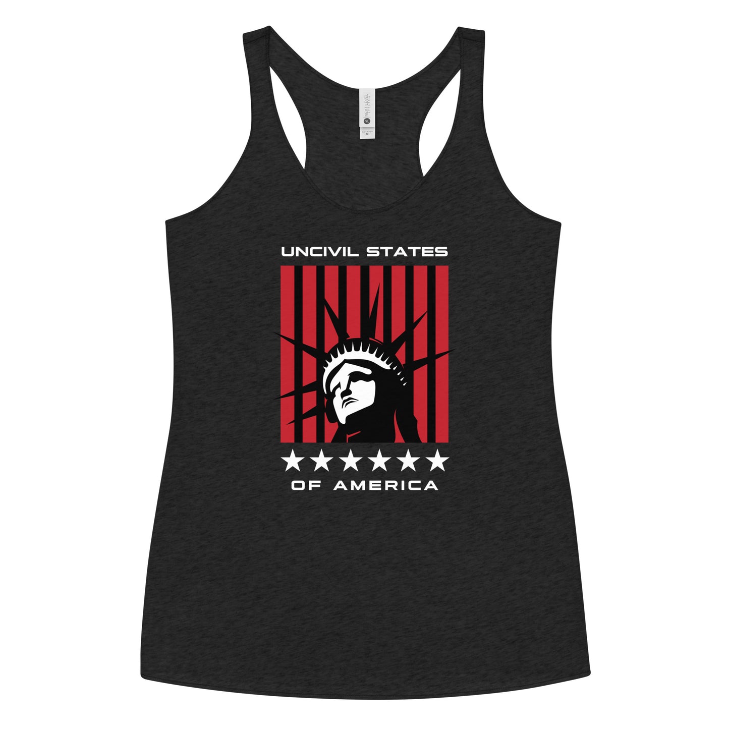 Disrupt the ordinary with our UNCIVIL States of America racerback tank - a soft, lightweight, and form-fitting with a flattering cut and raw edge seams for an edgy touch. Vintage Black women's tank top.