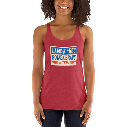 Land of the Free Home of the Brave UNCIVIL women's racerback Tank top, vintage red.