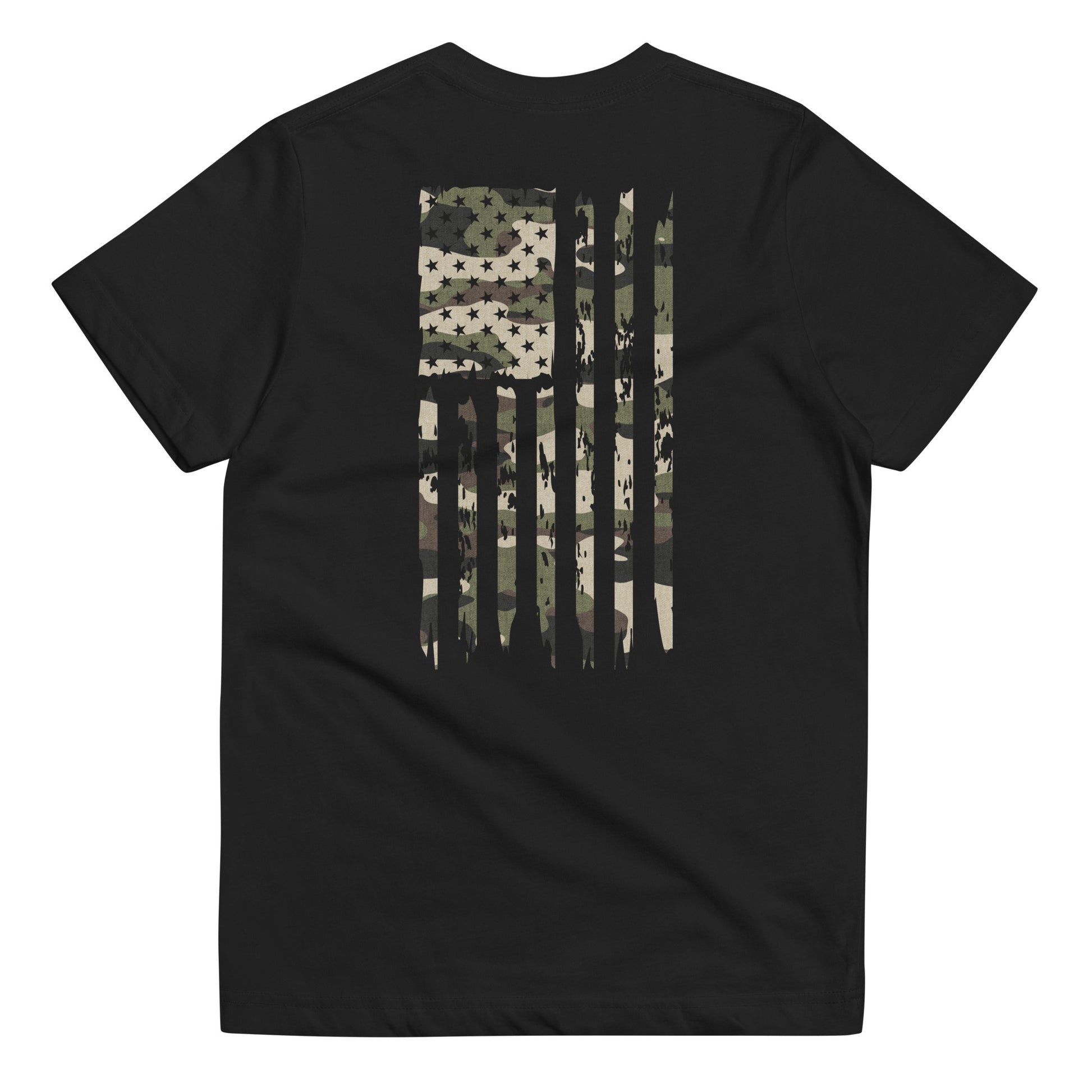Black Patriotic Kids shirt. Let your young patriots show their love for America with our Youth Camo UNCIVIL Flag Tee featuring an American flag with an army overlay.