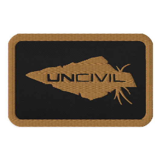 UNCIVIL Black & Gold Embroidered Patch. iron-on, sew-on, or safety pin.
