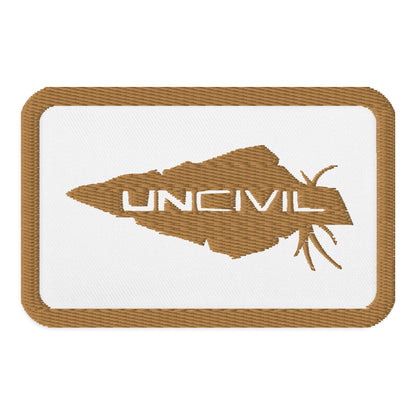 UNCIVIL White & Gold Embroidered Patch. iron-on, sew-on, or safety pin.