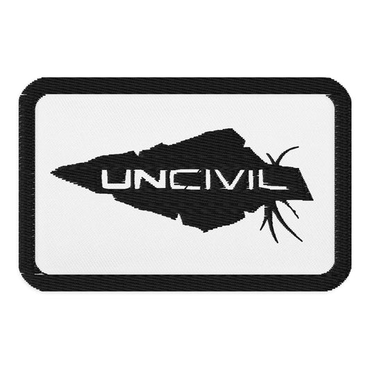 UNCIVIL Black & White Embroidered Patch. iron-on, sew-on, or safety pin.